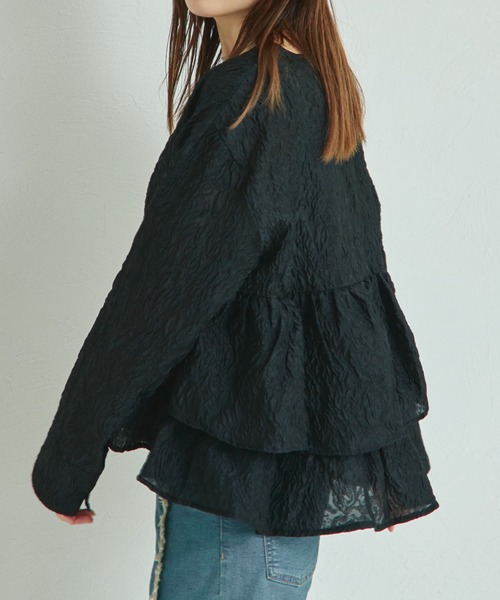 pairmanon(ペアマノン)の「【リンクコーデ】【ママサイズ】シアージャガード サイドフリルブラウス(シャツ/ブラウス・レディース・ブラック/グレー/ホワイト・FREE)」の8枚目の写真