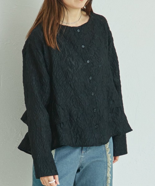 pairmanon(ペアマノン)の「【リンクコーデ】【ママサイズ】シアージャガード サイドフリルブラウス(シャツ/ブラウス・レディース・ブラック/グレー/ホワイト・FREE)」の9枚目の写真