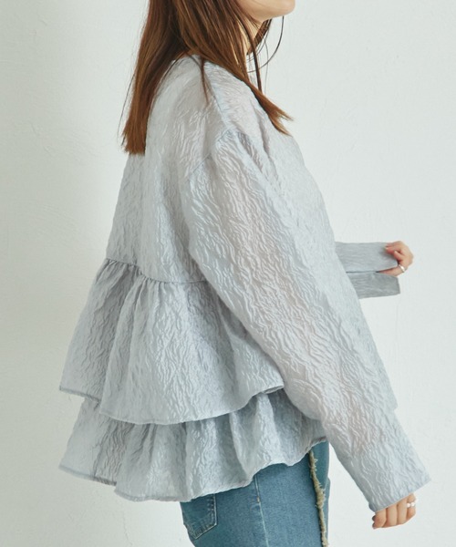 pairmanon(ペアマノン)の「【リンクコーデ】【ママサイズ】シアージャガード サイドフリルブラウス(シャツ/ブラウス・レディース・ブラック/グレー/ホワイト・FREE)」の12枚目の写真