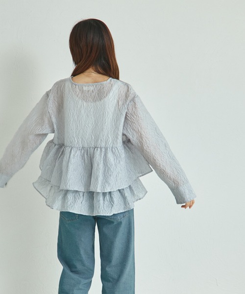 pairmanon(ペアマノン)の「【リンクコーデ】【ママサイズ】シアージャガード サイドフリルブラウス(シャツ/ブラウス・レディース・ブラック/グレー/ホワイト・FREE)」の13枚目の写真
