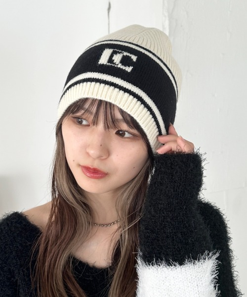 CLEA（クレア）の「モノトーンロゴビーニー（ニットキャップ/ビーニー・レディース・ホワイト/ブラック・FREE）」の4枚目の写真