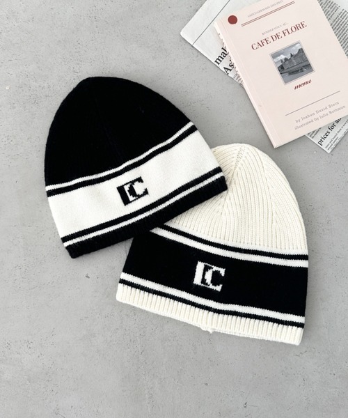 CLEA（クレア）の「モノトーンロゴビーニー（ニットキャップ/ビーニー・レディース・ホワイト/ブラック・FREE）」の3枚目の写真