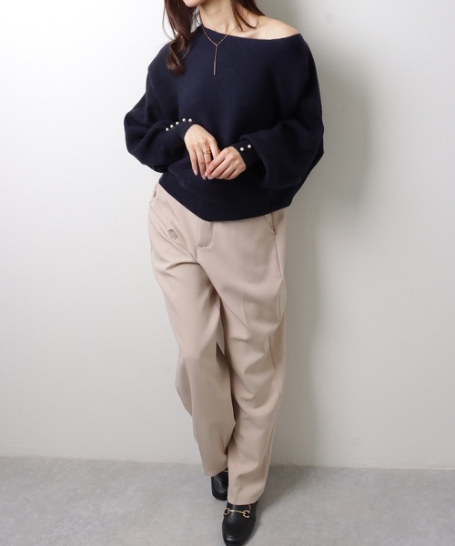 DAYRA(デイラ)の「ボートネック リブ ニット ドルマン プルオーバー(ニット/セーター・レディース・ベージュ/ネイビー/ブラック/グレー・FREE/S)」の13枚目の写真