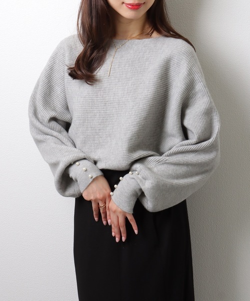 ボートネック リブ ニット ドルマン プルオーバー（ニット/セーター
