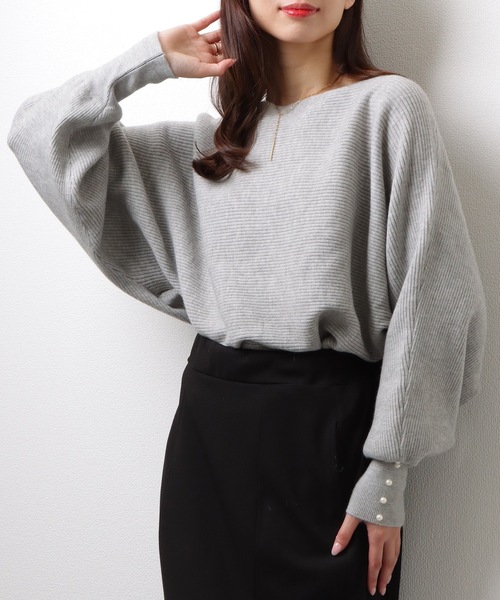 DAYRA(デイラ)の「ボートネック リブ ニット ドルマン プルオーバー(ニット/セーター・レディース・ベージュ/ネイビー/ブラック/グレー・FREE/S)」の19枚目の写真