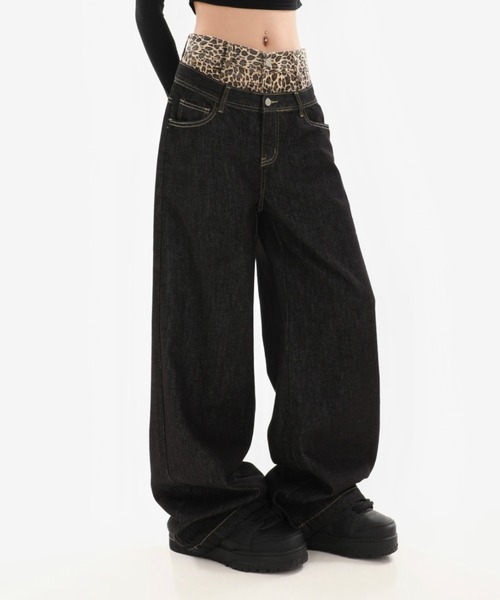 Vipoa（ヴィポア）の「double waist leopard denim（デニムパンツ・レディース・ブラック・MEDIUM/LARGE）」の6枚目の写真