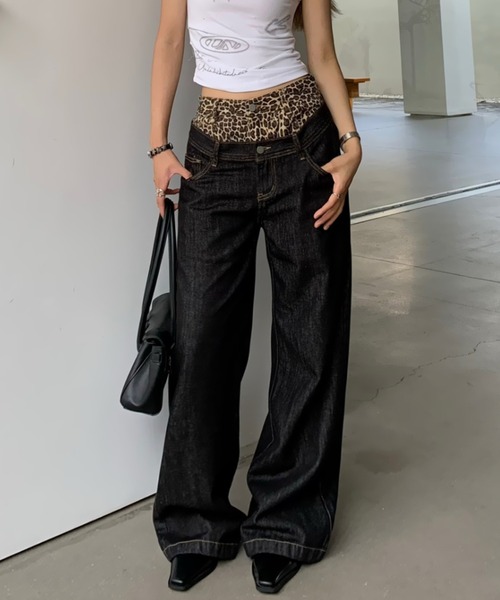 Vipoa（ヴィポア）の「double waist leopard denim（デニムパンツ・レディース・ブラック・MEDIUM/LARGE）」の4枚目の写真
