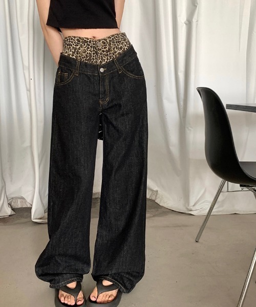 Vipoa（ヴィポア）の「double waist leopard denim（デニムパンツ・レディース・ブラック・MEDIUM/LARGE）」の14枚目の写真