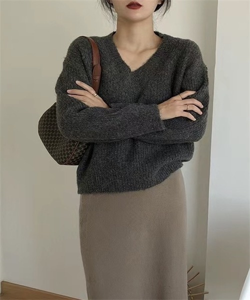 FREE STYLISTS(フリー スタイリスト)の「Vネックニット プルオーバー(ニット/セーター・レディース・ホワイト/チャコールグレー/グレー/モカ・FREE)」の12枚目の写真