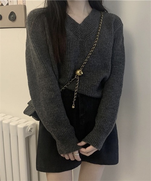 FREE STYLISTS(フリー スタイリスト)の「Vネックニット プルオーバー(ニット/セーター・レディース・ホワイト/チャコールグレー/グレー/モカ・FREE)」の11枚目の写真