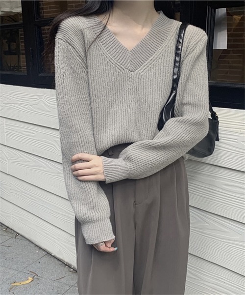 FREE STYLISTS(フリー スタイリスト)の「Vネックニット プルオーバー(ニット/セーター・レディース・ホワイト/チャコールグレー/グレー/モカ・FREE)」の14枚目の写真