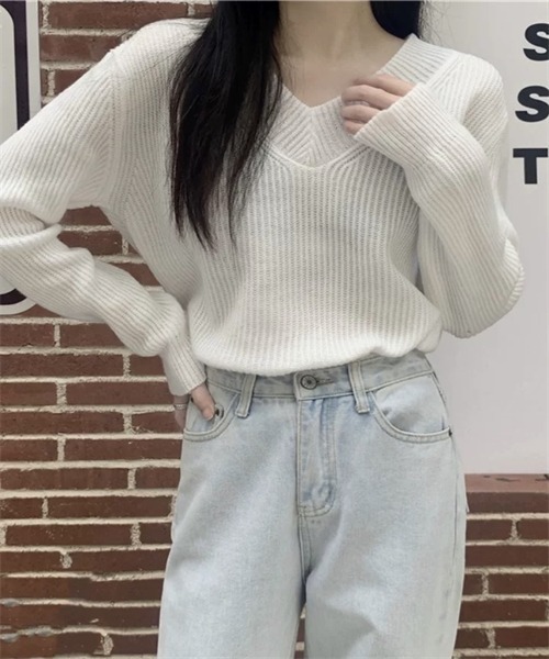 FREE STYLISTS(フリー スタイリスト)の「Vネックニット プルオーバー(ニット/セーター・レディース・ホワイト/チャコールグレー/グレー/モカ・FREE)」の7枚目の写真