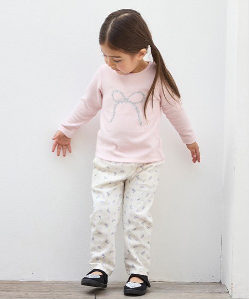 petit main（プティマイン）の「【スマイル/リンク】リボン刺しゅうロングパンツ(キッズサイズ)（その他パンツ・キッズ・ブルー/ブラック/マルチ/ピンク/キナリ/ラベンダー・80ｃｍ/90cm/100cm/110cm/120cm/130cm）」の5枚目の写真