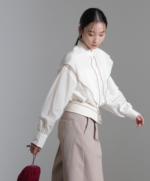 NANO universe（ナノユニバース）の「シルク混ビックカラーシャツ（シャツ/ブラウス・レディース・ブラック/ホワイト/ベージュ・FREE）」の7枚目の写真