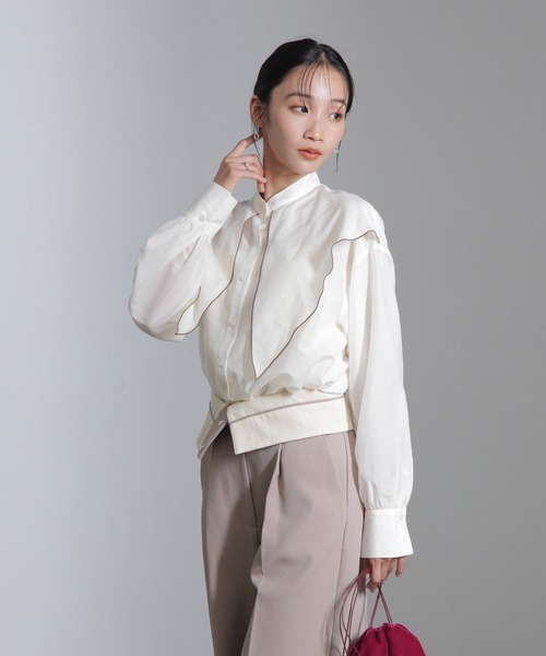 NANO universe（ナノユニバース）の「シルク混ビックカラーシャツ（シャツ/ブラウス・レディース・ブラック/ホワイト/ベージュ・FREE）」の6枚目の写真