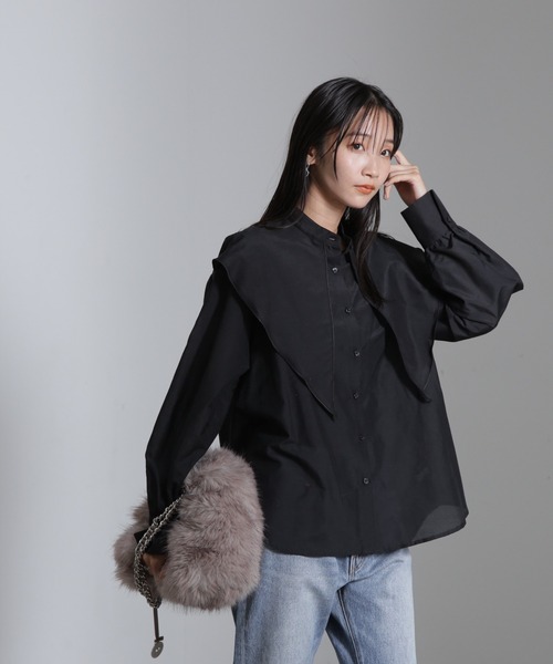 NANO universe（ナノユニバース）の「シルク混ビックカラーシャツ（シャツ/ブラウス・レディース・ブラック/ホワイト/ベージュ・FREE）」の21枚目の写真