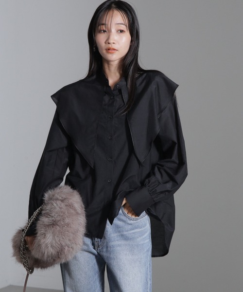 NANO universe（ナノユニバース）の「シルク混ビックカラーシャツ（シャツ/ブラウス・レディース・ブラック/ホワイト/ベージュ・FREE）」の20枚目の写真