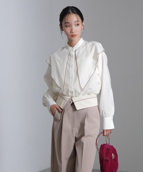 NANO universe（ナノユニバース）の「シルク混ビックカラーシャツ（シャツ/ブラウス・レディース・ブラック/ホワイト/ベージュ・FREE）」の5枚目の写真