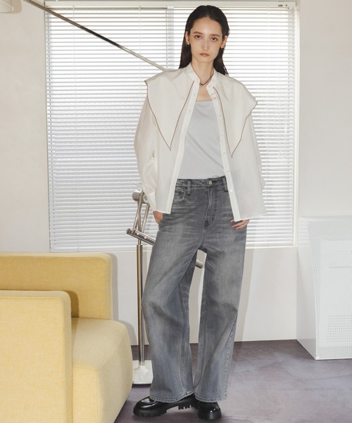 NANO universe（ナノユニバース）の「シルク混ビックカラーシャツ（シャツ/ブラウス・レディース・ブラック/ホワイト/ベージュ・FREE）」の4枚目の写真