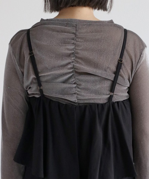 cepo（セポ）の「〈セットアイテム〉シアーベロアTee＋フリルサロペット（サロペット/オーバーオール・レディース・ブラック/チャコール・M）」の7枚目の写真
