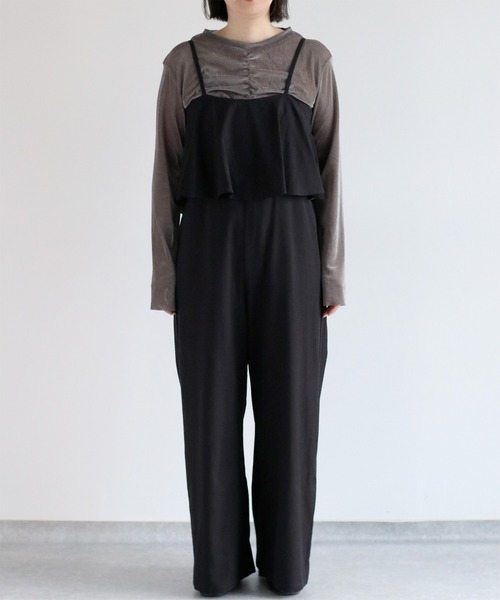cepo（セポ）の「〈セットアイテム〉シアーベロアTee＋フリルサロペット（サロペット/オーバーオール・レディース・ブラック/チャコール・M）」の6枚目の写真