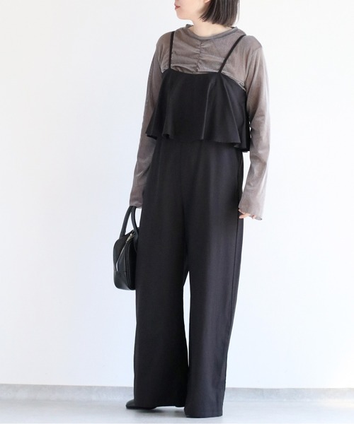 cepo（セポ）の「〈セットアイテム〉シアーベロアTee＋フリルサロペット（サロペット/オーバーオール・レディース・ブラック/チャコール・M）」の15枚目の写真