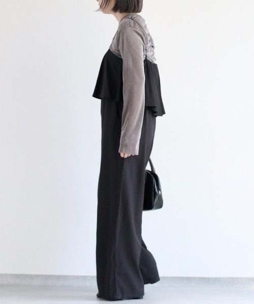 cepo（セポ）の「〈セットアイテム〉シアーベロアTee＋フリルサロペット（サロペット/オーバーオール・レディース・ブラック/チャコール・M）」の14枚目の写真