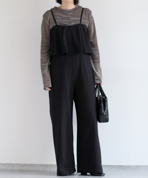 cepo（セポ）の「〈セットアイテム〉シアーベロアTee＋フリルサロペット（サロペット/オーバーオール・レディース・ブラック/チャコール・M）」の11枚目の写真