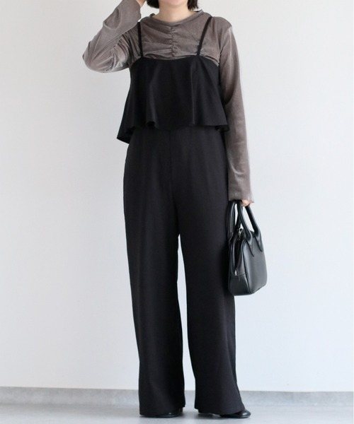 cepo（セポ）の「〈セットアイテム〉シアーベロアTee＋フリルサロペット（サロペット/オーバーオール・レディース・ブラック/チャコール・M）」の9枚目の写真