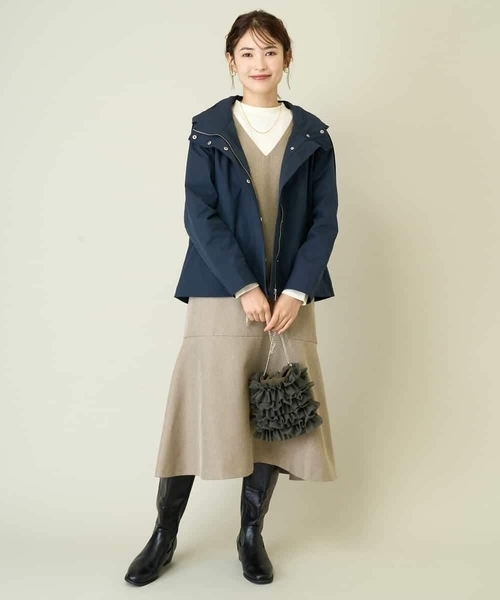 【SONO NAVY】フェミニニティ撥水パテッドコート ナイロンストレッチフード付きコート(その他のコート・ブルゾン