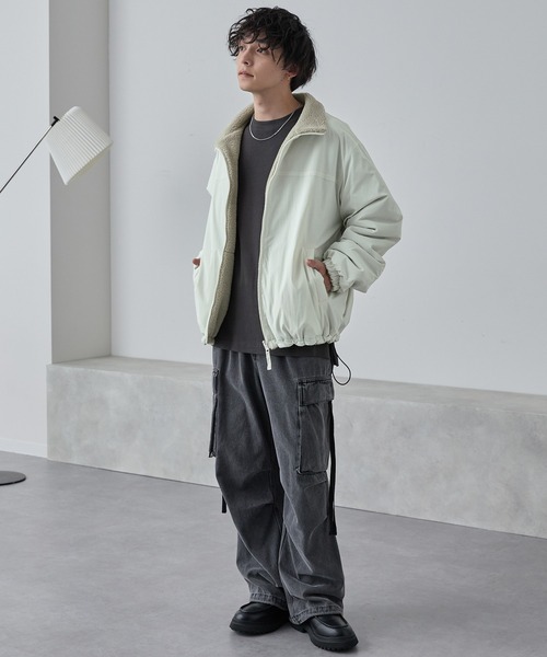 2WAYリバーシブル ナイロン×ボアドロストスタンドブルゾン