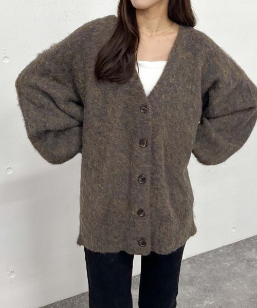 archives（アルシーヴ）の「ＭＩＸブラッシュミドルニットカーディガン（Tシャツ/カットソー・レディース・ブラウン/オレンジ/グレー/ブルー・MEDIUM）」の2枚目の写真