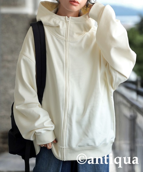 antiqua(アンティカ)の「ショートジップパーカー(パーカー・レディース・ホワイト/チャコールグレー/ブラック・ONESIZE)」の2枚目の写真