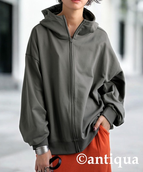 antiqua(アンティカ)の「ショートジップパーカー(パーカー・レディース・ホワイト/チャコールグレー/ブラック・ONESIZE)」の1枚目の写真