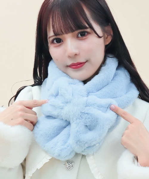 axes femme POETIQUE(アクシーズファムポエティック)の「リボンファーマフラー(マフラー・レディース・サックスブルー/キナリ/ピンク・FREE)」の1枚目の写真