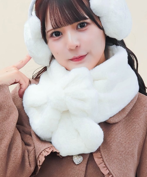 axes femme POETIQUE(アクシーズファムポエティック)の「リボンファーマフラー(マフラー・レディース・サックスブルー/キナリ/ピンク・FREE)」の2枚目の写真