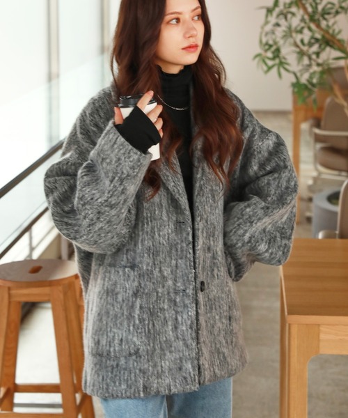 セール】ミックスシャギー オーバーサイズ テーラードジャケットコート