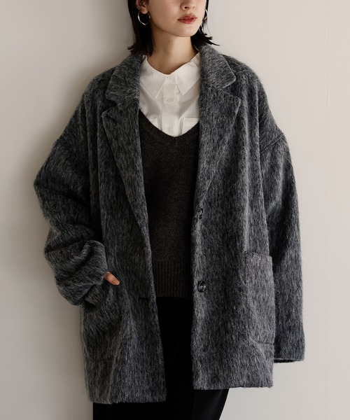 セール】ミックスシャギー オーバーサイズ テーラードジャケットコート