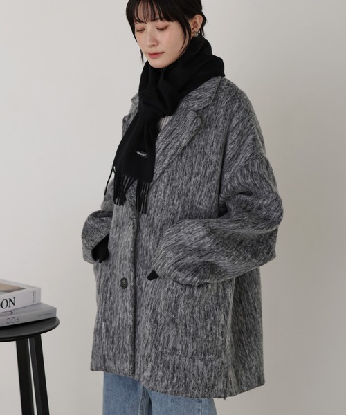 セール】ミックスシャギー オーバーサイズ テーラードジャケットコート