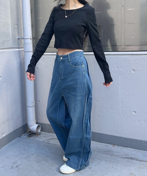 tinkerend（ティンカーエンド）の「【ユニセックス】y2k Wave Denim Pants / y2k ウェーブデニムパンツ（デニムパンツ・メンズ・ブルー・3/2/1）」の6枚目の写真