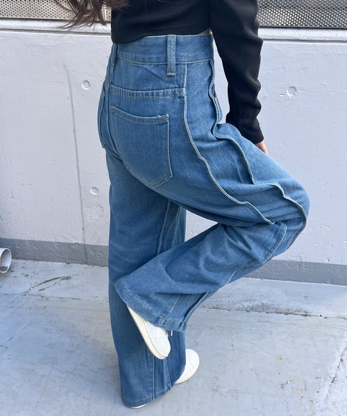 tinkerend（ティンカーエンド）の「【ユニセックス】y2k Wave Denim Pants / y2k ウェーブデニムパンツ（デニムパンツ・メンズ・ブルー・3/2/1）」の4枚目の写真