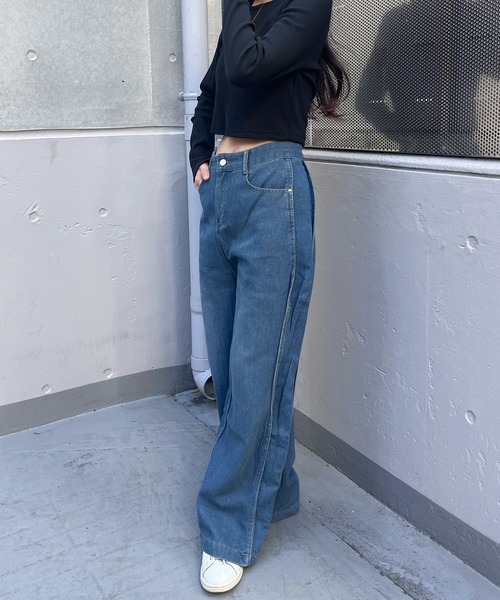 tinkerend（ティンカーエンド）の「【ユニセックス】y2k Wave Denim Pants / y2k ウェーブデニムパンツ（デニムパンツ・メンズ・ブルー・3/2/1）」の7枚目の写真