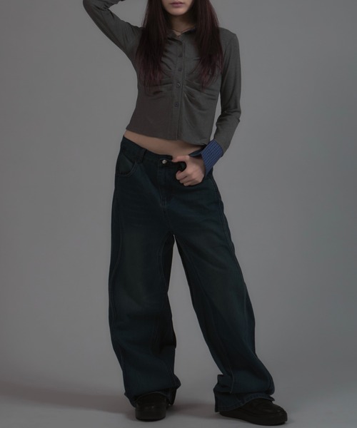 tinkerend（ティンカーエンド）の「【ユニセックス】y2k Wave Denim Pants / y2k ウェーブデニムパンツ（デニムパンツ・メンズ・ブルー・3/2/1）」の14枚目の写真