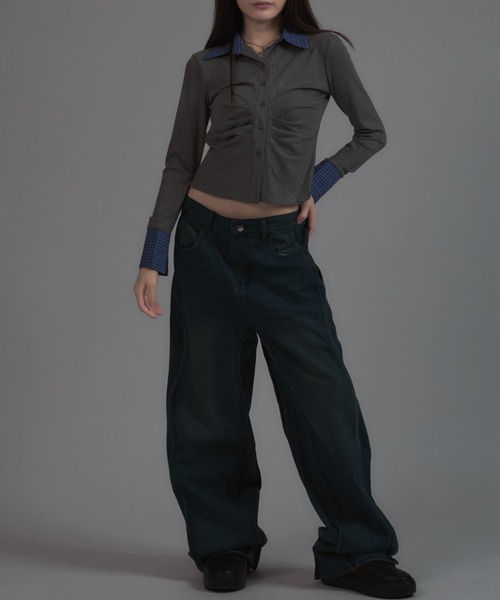 tinkerend（ティンカーエンド）の「【ユニセックス】y2k Wave Denim Pants / y2k ウェーブデニムパンツ（デニムパンツ・メンズ・ブルー・3/2/1）」の15枚目の写真
