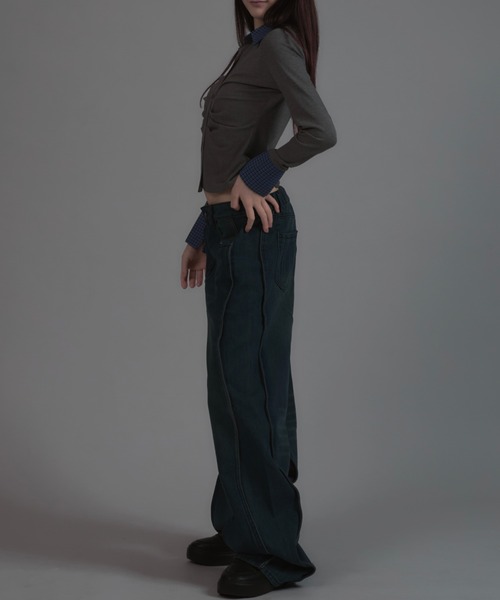 tinkerend（ティンカーエンド）の「【ユニセックス】y2k Wave Denim Pants / y2k ウェーブデニムパンツ（デニムパンツ・メンズ・ブルー・3/2/1）」の16枚目の写真