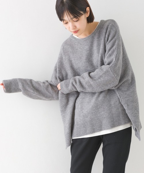 OMNES（オムネス）の「ウール混ニットボックスシルエットプルオーバー（ニット/セーター・レディース・グレー/モカ/ライトグレー・FREE）」の2枚目の写真