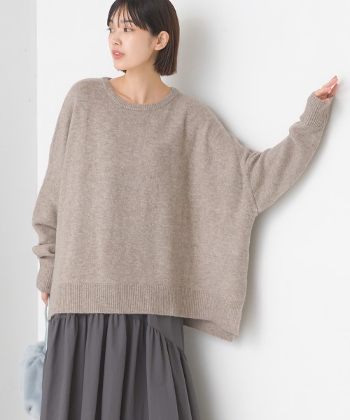OMNES（オムネス）の「ウール混ニットボックスシルエットプルオーバー（ニット/セーター・レディース・グレー/モカ/ライトグレー・FREE）」の3枚目の写真