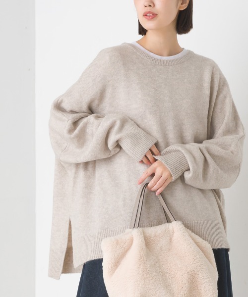 OMNES（オムネス）の「ウール混ニットボックスシルエットプルオーバー（ニット/セーター・レディース・グレー/モカ/ライトグレー・FREE）」の4枚目の写真
