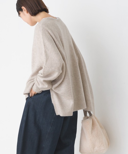OMNES（オムネス）の「ウール混ニットボックスシルエットプルオーバー（ニット/セーター・レディース・グレー/モカ/ライトグレー・FREE）」の5枚目の写真