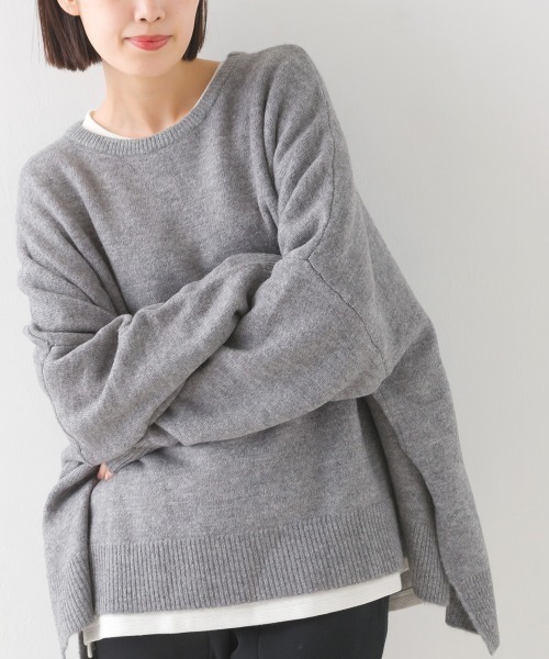 OMNES（オムネス）の「ウール混ニットボックスシルエットプルオーバー（ニット/セーター・レディース・グレー/モカ/ライトグレー・FREE）」の10枚目の写真